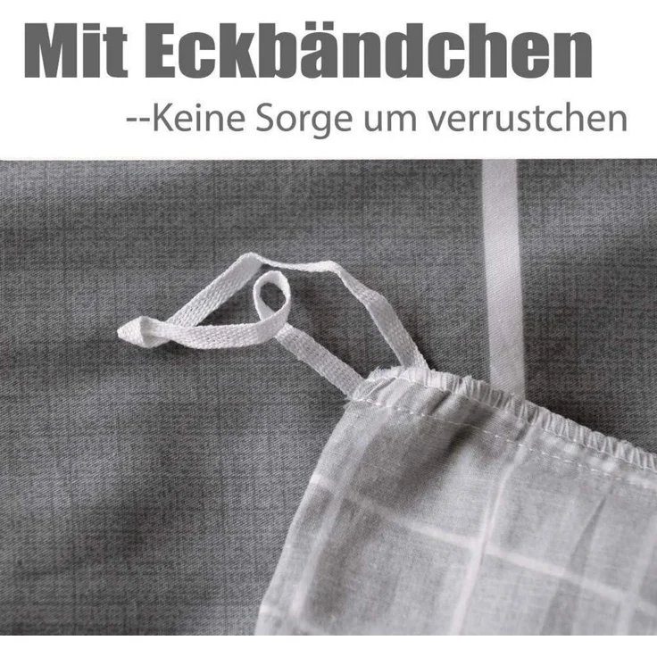 Bettwäsche 155x220 Grau Weiß Gestreift Baumwolle Reißverschluss – Bild 6