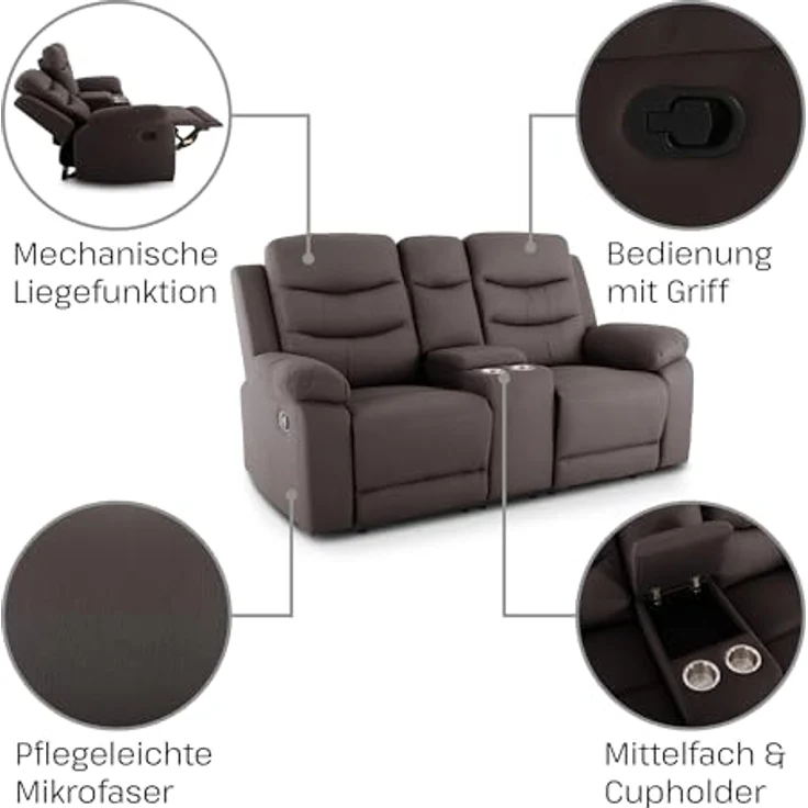 Raburg 2-Sitzer Kinosessel, 2er-Fernsehsessel, mechanisch, Pixx, mit Relaxfunktion, für 2 Personen, Belastbarkeit je Sitzplatz 130 kg – Bild 10
