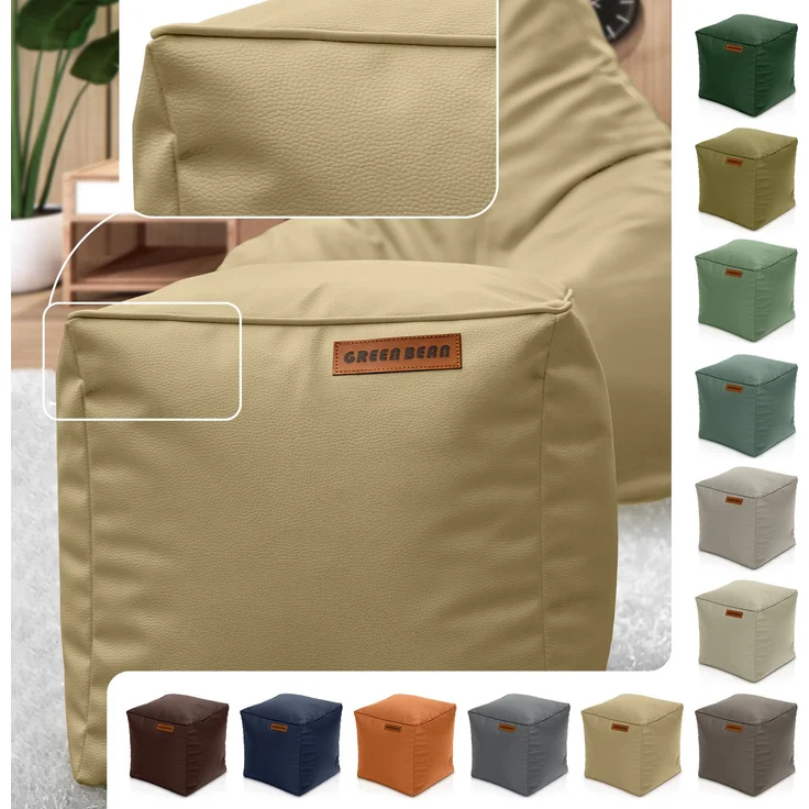 Green Bean® Sitzhocker aus Kunstleder - Pouf mit EPS Perlen Füllung - 40 x 40 cm - perfekte Ergänzung zum Sitzsack - helles Kamel – Bild 2