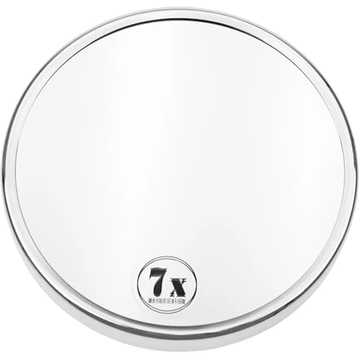 Fantasia Make Up Kosmetikspiegel, 7-fach vergrößert, runder Metall-Spiegel mit 15cm Durchmesser und Saugnapf, silber für Zuhause und unterwegs – Bild 1