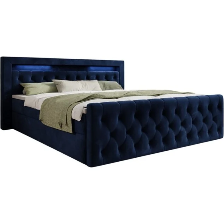 thematys Boxbett LED mit Bettkasten 200x200cm, mit Bonnellfederkernmatratze H3, Bouclé/Velours, mit Stauraum, mit 3 cm Topper, Blau (Velutto 11), Art.-Nr. S04JN0YRETR – Bild 6