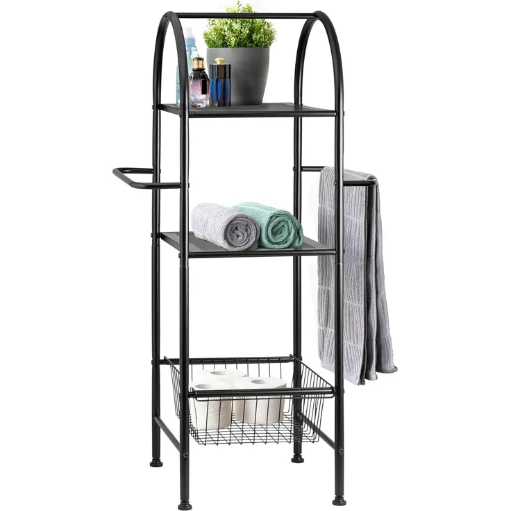 bremermann Standregal Bad-Standregal aus Metall, 2in1, 3 Etagen, 2 Handtuchstangen, schwarz