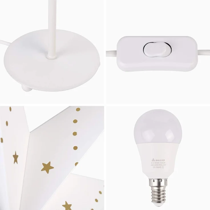 SALCAR LED Weihnachtsstern Beleuchtet Fenster 35cm, Papierstern Weihnachten mit E14 Lampe, 3D Leuchtstern Stehend Adventsstern mit Eisensockel Fuß, Weiß – Bild 3