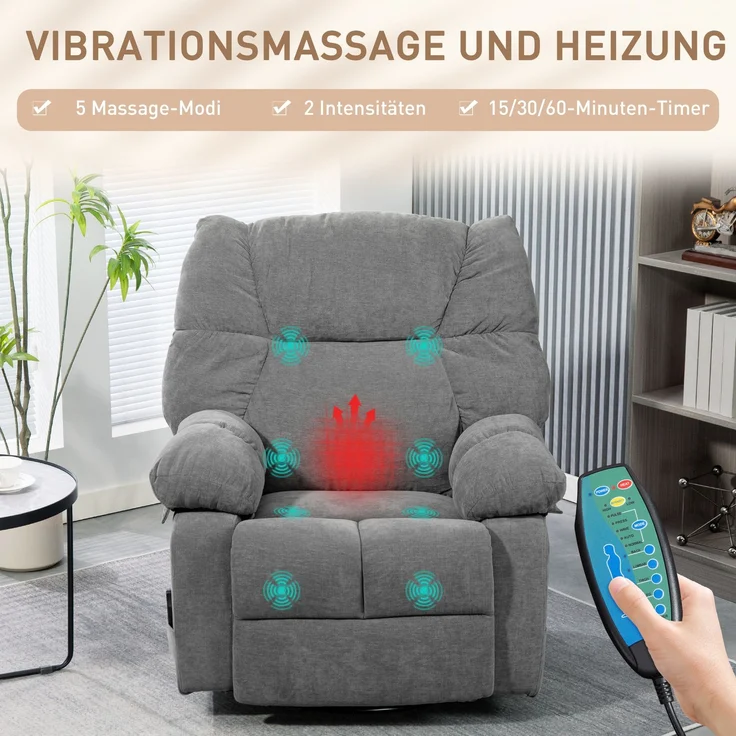 MELAYR, Relaxsessel mit Massagefunktion, Liegefunktion, Drehbarer Massagesessel, 98 x 90 x 98 cm, Dunkelgrau – Bild 6