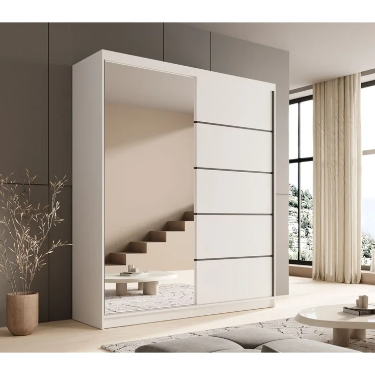 Schiebetürenschrank Schrank BONNY in Weiss matt 180x215x58 cm