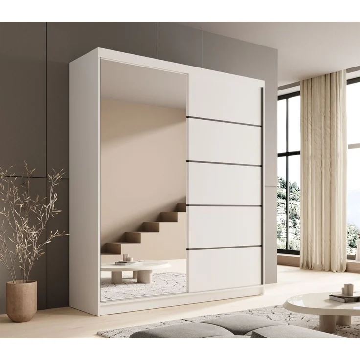 Schiebetürenschrank Schrank BONNY in Weiss matt 180x215x58 cm – Bild 1
