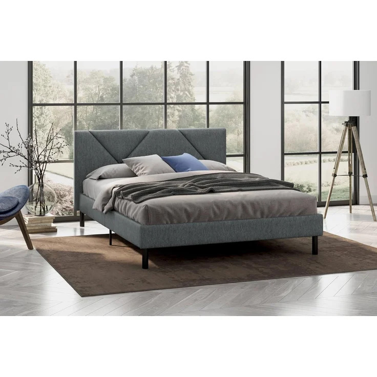 Dmora - Doppelbett Caldes, Struktur des Container-Betts, Sommier mit Verkleidung, Matratzenhalterstruktur, Geeignet für eine Matratze 160x190 cm, Grau