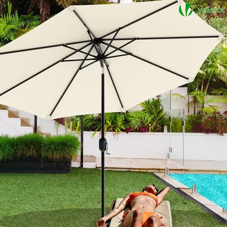 VOUNOT Sonnenschirm 270 cm mit Kurbelvorrichtung, Knickbar, Sonnenschutz UV-Schutz, Balkonschirm Gartenschirm Marktschirm mit Schutzhülle, Beige – Bild 5