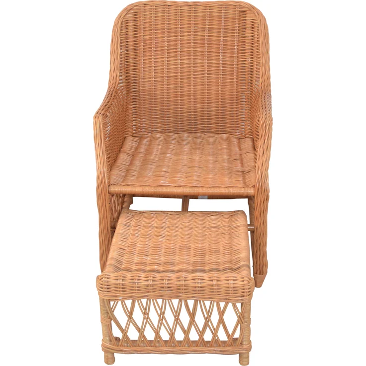 Rattansessel, Relaxsessel mit ausziehbarem Fußteil, handgeflochten, honigfarben – Bild 4