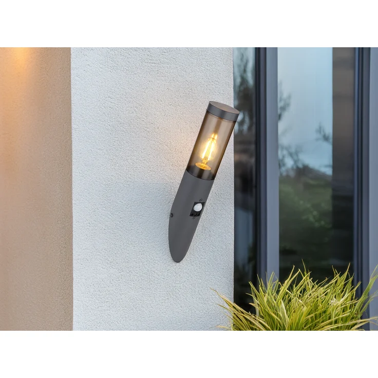LED Außenwandleuchte Anthrazit & Rauchfarben mit Bewegungsmelder, Höhe 41cm – Bild 1