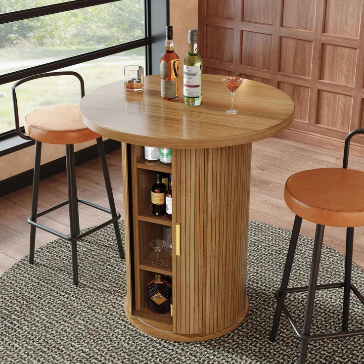 ZUBALIYA Runder Bartisch Ø 60 cm, mit Stauraum, MDF/Metall, Holzfarben – Bild 4