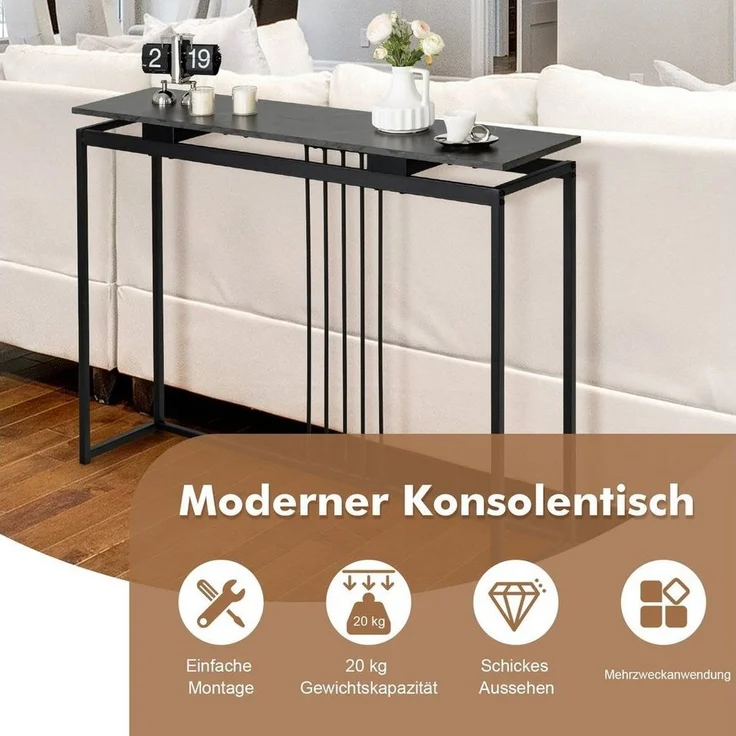 COSTWAY Konsolentisch Marmoroptik, schmal, Metallgestell, schwarz, 120x30x90cm – Bild 2