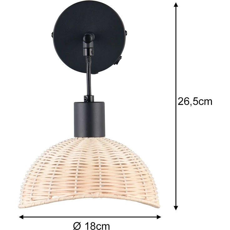 Wandleuchte CALVI mit Schalter & Rattan Lampenschirm, Höhe 26,5cm – Bild 4