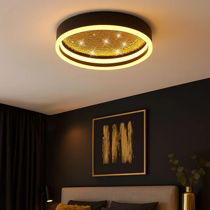 LED Deckenleuchte, Metall, Gold, Schwarz-matt, D 30 cm – Bild 3