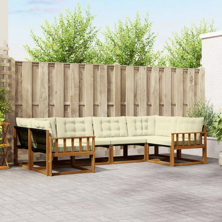vidaXL Outdoor-Sofagarnitur 6 stk. 6-Sitzer Natur und Creme 3369789 – Bild 1
