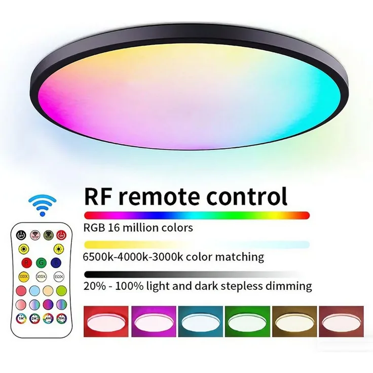 POPOLIC Deckenleuchte Dimmbare Deckenleuchte, rund, flach, 30 cm Durchmesser, 24W LED-Deckenleuchte mit fest integrierter RGB+W Beleuchtung. Voll dimmbar in Helligkeit und Farbtemperatur (3000K-6500K) für vielfältige Einsatzzwecke vom Wohnzimmer bis zu...