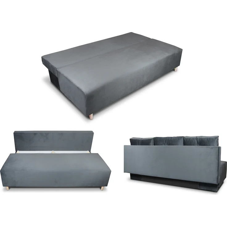 Schlafsofa Mico - Sofa mit Bettkasten, Couch mit Schlaffunktion, Bettfunktion, Bettsofa mit Bonell-Ferderkern, Velours (Schwarz (Kronos 07)) – Bild 3