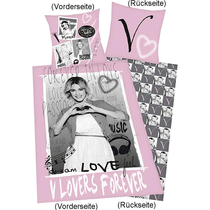 Herding DISNEY'S VIOLETTA Bettwäsche-Set, Kopfkissenbezug 80x80cm, Bettbezug 135x200cm, 100% Baumwolle, Linon, mit leichtläufigem Reißverschluss