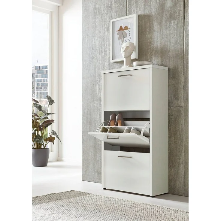 BMG Möbel Schuhkipper Siena (Schuhschrank Schuhregal Schrank Garderobe, 3 Klappen), Metallgriffe, 18 Paar Schuhe – Bild 1