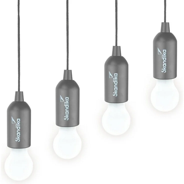 Skandika LED Gartenleuchte Campinglampe Narvik 4er-Set, hängend, tragbare Zeltlampe, Pull Light, batteriebetriebene Glühbirne mit Zugschalter, Outdoor, Keller, Garage – Bild 5