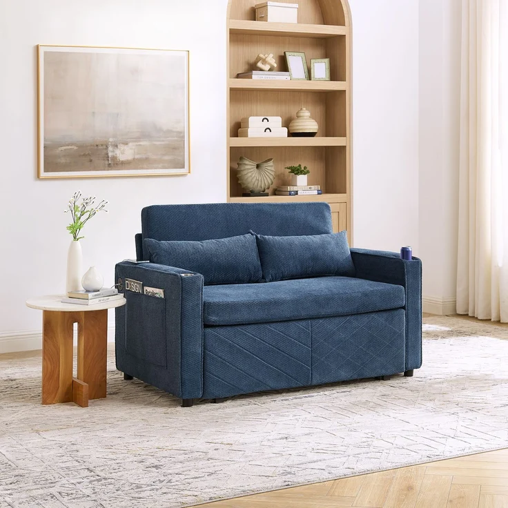 ZUBALIYA Sofa mit USB - Anschluss, für Wohnzimmer und Apartments, mit stabilem Untergestell, für den täglichen Gebrauch, Blau – Bild 2