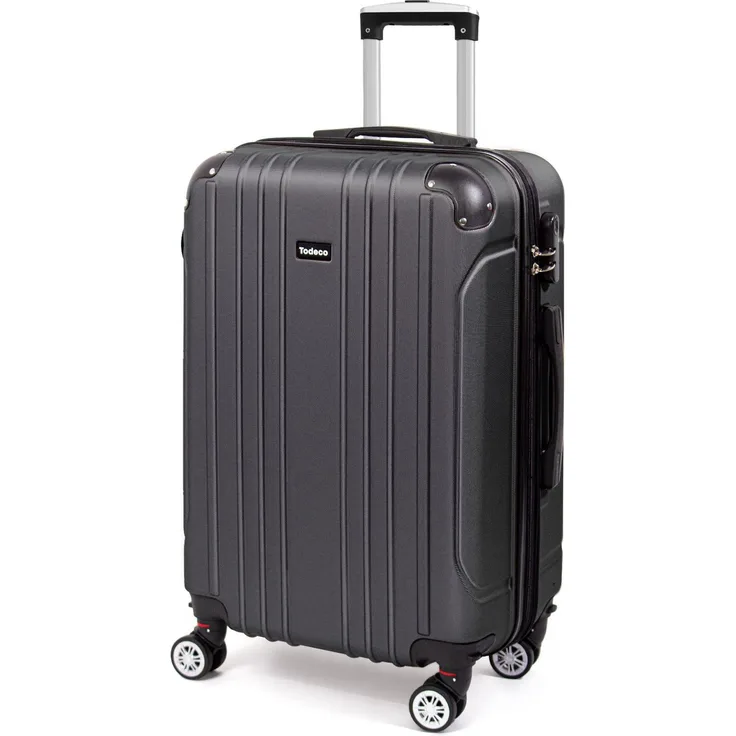 Todeco Mittelgroßer Koffer Trolley 68cm, Zwillingsrollen Reisekoffer Koffer Trolleys, 4 Rollen Leicht Hartschale aus ABS Aufgabegepäck, 68x45x26cm, 66 Liter, Anthrazitgrau