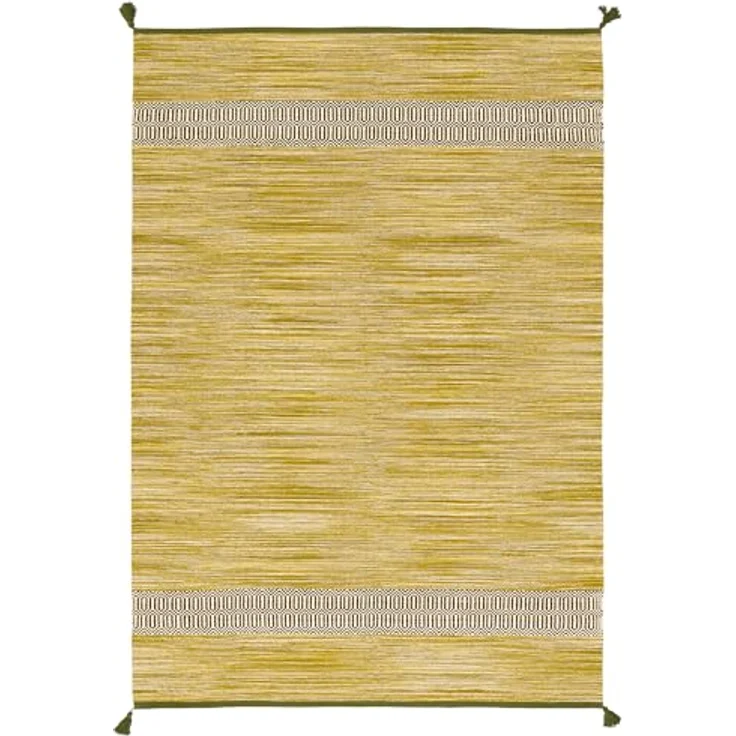 Pergamon Baumwolle Kelim Teppich, Rechteckig 90x160 cm, Grün, Handgewebt, Pflegeleicht – Bild 5
