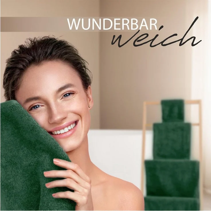 Hausfelder Duschtücher Badetücher Duschtuch 4er Set (Dunkelgrün, 4 Duschtücher 70x140 cm), Baumwollfrottee (Set, 4-St), 100% Baumwolle, weich, saugfähig, Uni-Farben – Bild 4