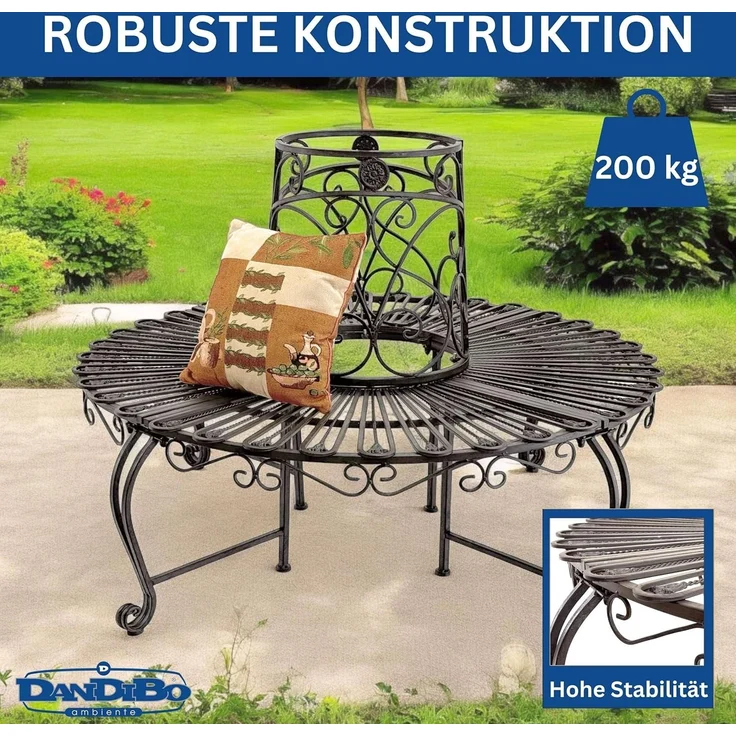 DanDiBo Baumbank Rund Metall Wetterfest Braun 96591 Rundbank ø 135 cm Gartenbank Sitzbank Bank Garten Antik – Bild 4