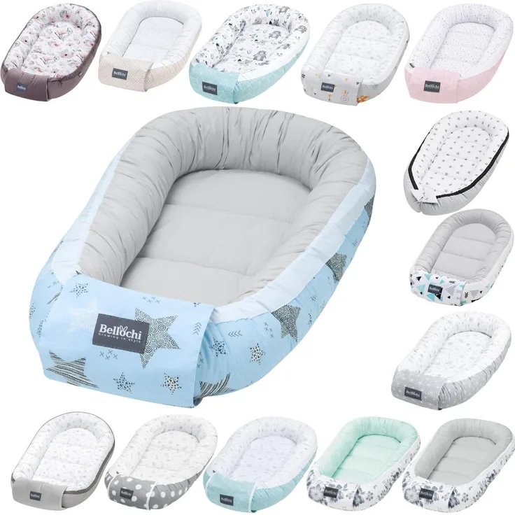 Bellochi Babynest Babynestchen Neugeborene - 90 x 60 x 12 cm - 100% Baumwolle - ÖKO-TEX Zertifiziert - Baby Kuschelnest - Rigel Star