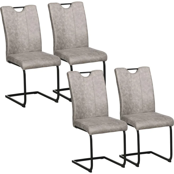 MELAYR, 4er-Set Esszimmerstühle mit Mikrofaserbezug, Kufenbeinen aus Stahl und Griffen, 43 x 58,5 x 99,5 cm, braun