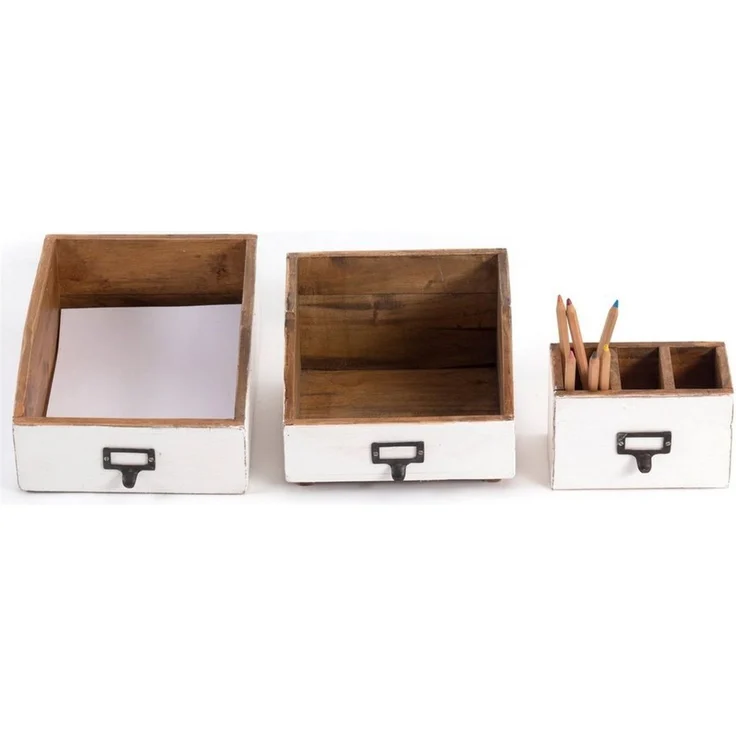DESIGN DELIGHTS Aufbewahrungsbox SCHREIBTISCH ORGANIZER SET "OFFICE", 3-teilig, Altholz massiv, Farb – Bild 2