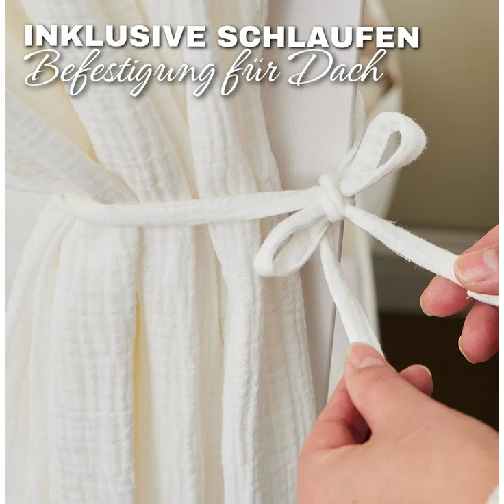Alavya Home® Betthimmel Dekoset (2 Stück Betthimmel 1 Stück Wimpelkette 300cm cm lang mit 9 Stück Wimpeln, 3-tlg), Dekoset aus 100% Bio-Musselin Baumwolle 125x350 cm – Bild 2