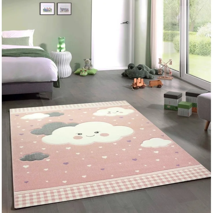 Carpetia Kinderteppich Teppich Kinderzimmer Kinderteppich Wolken rosa, rund, Höhe: 13 mm