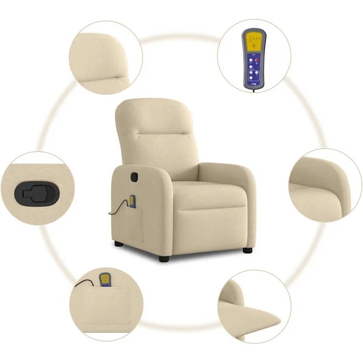 vidaXL Massagesessel Creme Stoff 4015540 – Bild 7