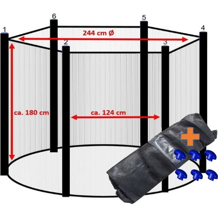 walexo Gartentrampolin Trampolin Sicherheitsnetz für 6 Stangensysteme (schwarz), Ø 244 cm – Bild 2