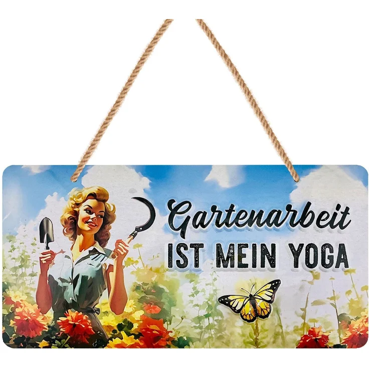 LANOLU Blechschild Yoga Gartenarbeit - 16x32cm – Metall – Mehrfarbig – 16105 – Bild 1