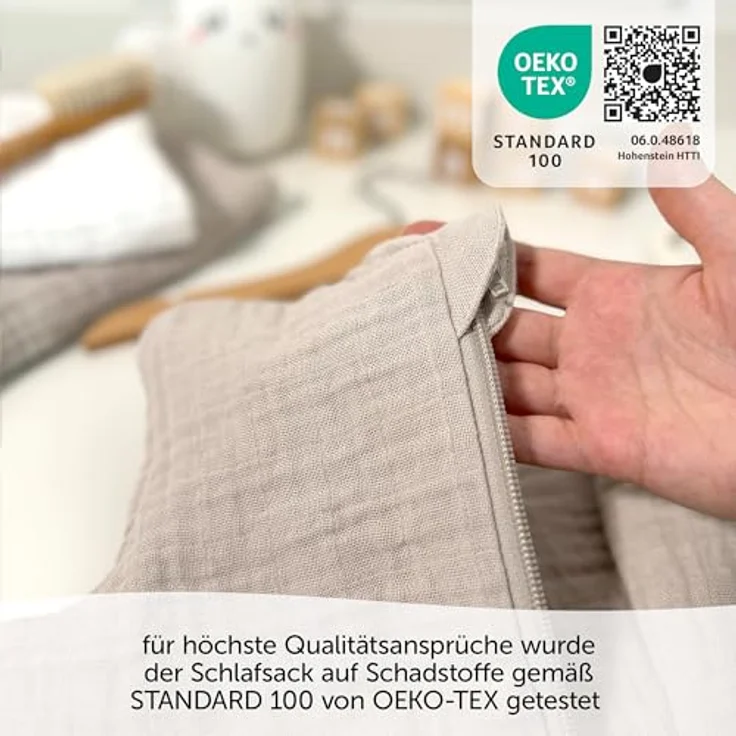 Makian Musselin-Schlafsack, atmungsaktiver Babyschlafsack mit TOG 1.0, beige, Gr. 100 cm – Bild 6