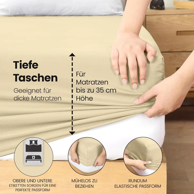 Utopia Bedding - Spannbettlaken 90x190 cm - Beige - Oeko-Tex Zertifiziertes Gebürstete Polyester-Mikrofaser Spannbetttuch - 35 cm Tiefe Tasche – Bild 5