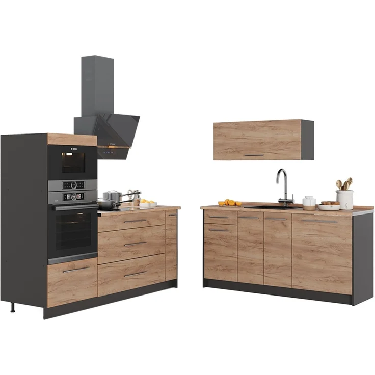 Küchenzeile Fame-Line Goldkraft Eiche/Anthrazit 340 cm, AP Marmor Vicco – Bild 6