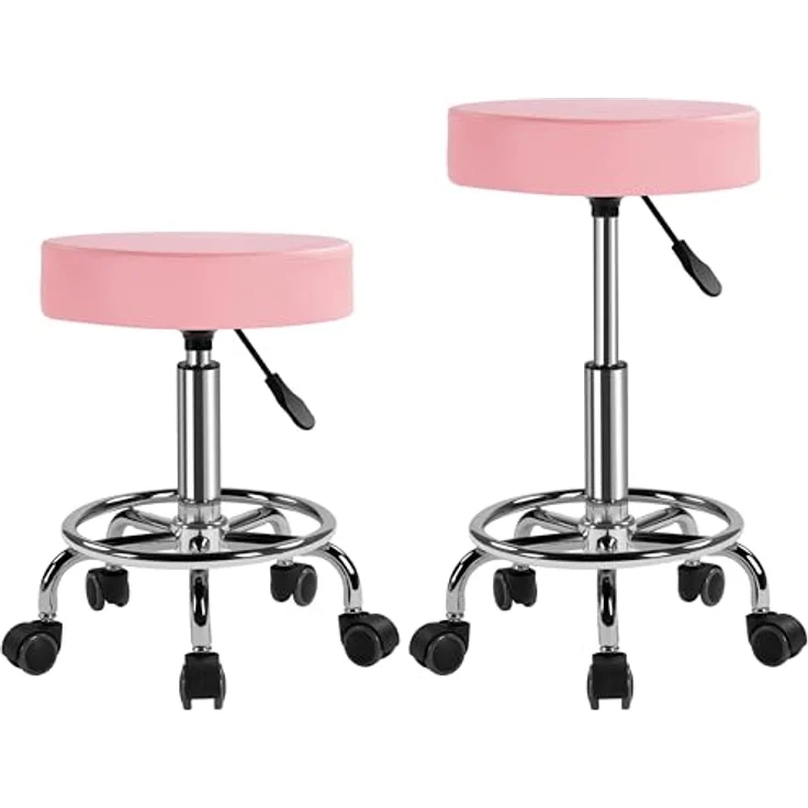 Yaheetech Rollhocker Höhenverstellbar 50,5–65 cm Sitzhöhe Drehhocker 360° Drehbar mit Polster Bürohocker bis 120 kg Arbeitshocker mit Rollen Hocker Rosa – Bild 10