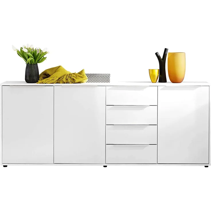 trendteam smart living Kommode Schrank Nala, 204 x 82 x 35 cm Front Hochglanz, Korpus: Weiß Melamin mit viel Stauraum