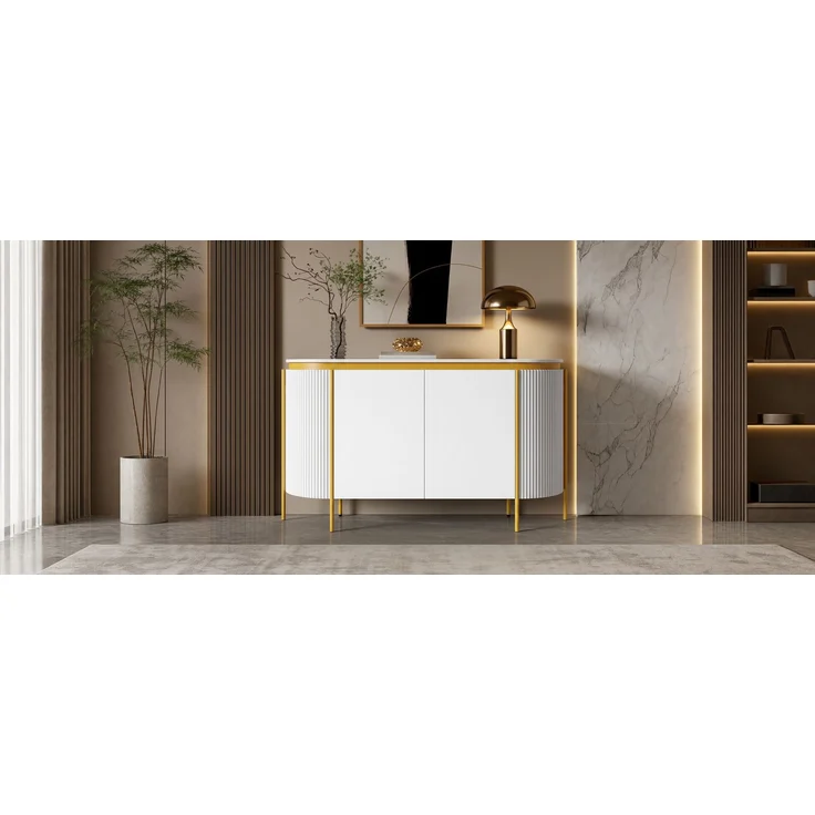 ZUBALIYA Sideboard 140x38x80 cm, mit 4 Türen, aus MDF, Weiß – Bild 6