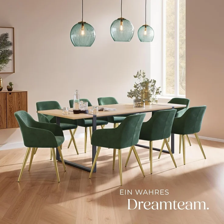 tectake®4er Set Esszimmerstuhl, Sessel bequem mit Armlehne, Polsterstuhl, Samtstoff Cocktailsessel, Loungesessel für Wohnzimmer, Esszimmer, Moderne Küchenstühle, Bürostuhl - dunkelgrün/Gold – Bild 2