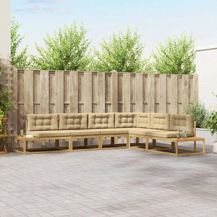 vidaXL Outdoor-Sofagarnitur 6 stk. 5-Sitzer Weiß und Beige Polyester 3387012 – Bild 1