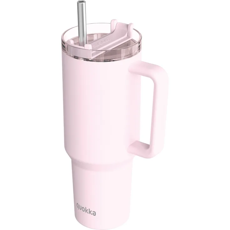 Isolierte Edelstahl-Trinkflasche mit Griff und Strohhalm, doppelwandig 1,2 L Pastellrosa