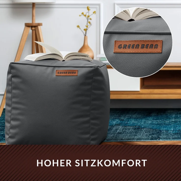 Green Bean® Sitzhocker aus Kunstleder - Pouf mit EPS Perlen Füllung - 40 x 40 cm - perfekte Ergänzung zum Sitzsack - Grau – Bild 5