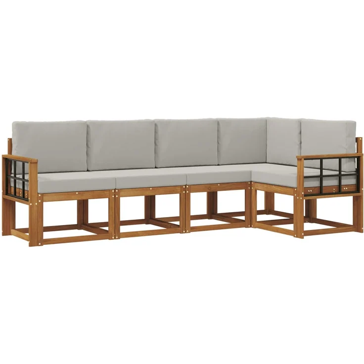 vidaXL Outdoor-Sofagarnitur 5 stk. 5-Sitzer Natur und Hellgrau 3366404 – Bild 2