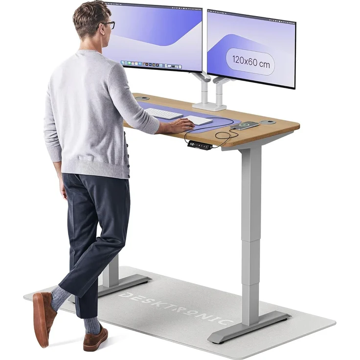 Desktronic Höhenverstellbarer Schreibtisch aus massivem Eichenholz (120x60 cm) – Elektrisch höhenverstellbar mit flüsterleisem Dual-Motor & Touchscreen – Hohe Tragfähigkeit – Stehtisch HomePro – Bild 1