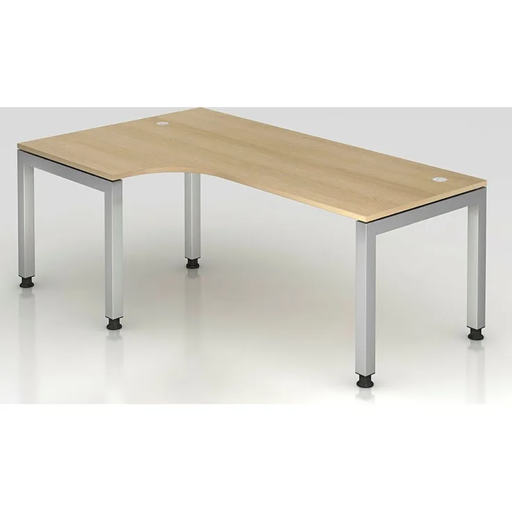 Winkeltisch JS82 U-Fuß / 5-Fuß eckig 200x120cm 90° Eiche Gestellfarbe: Silber